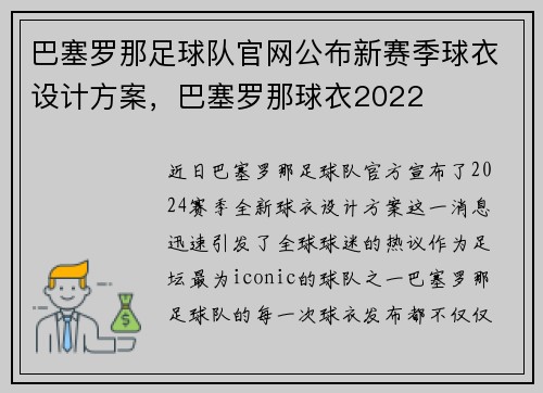 巴塞罗那足球队官网公布新赛季球衣设计方案，巴塞罗那球衣2022